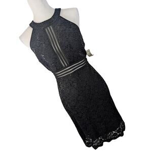 NWT! DRESSBARN/NIGHTWAY! HALTER NECK STRETCH LACE, SEQUIN STUNNING DRESS! SZ 14P